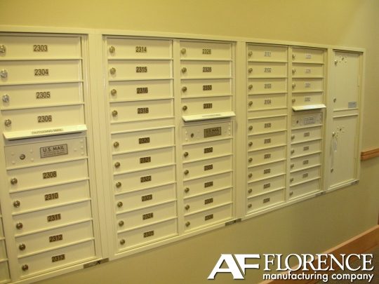 4C horizontal mailbox bank installed in an interior corridor